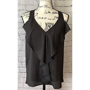 Prevett Women’s Black Ruffle Front Blouse (Size S)